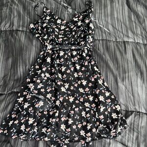 Floral Black Dress with Spaghetti Straps